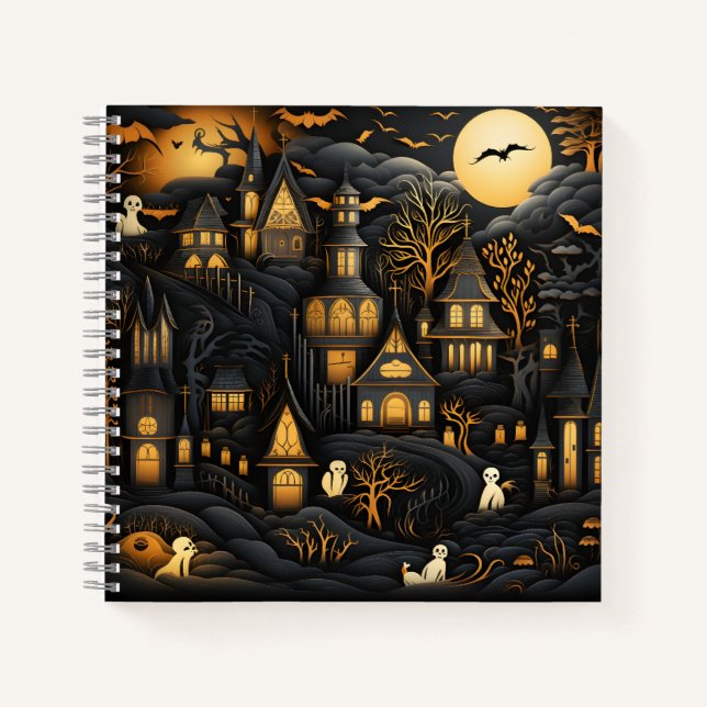 Carnet Halloween Motif sans couture Fantômes blancs en vi (Devant)