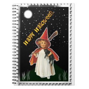 Carnet Halloween - Petite Fille avec Balai et Chat Noir