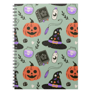 Carnet Halloween sans couture motif avec casquette sorciè
