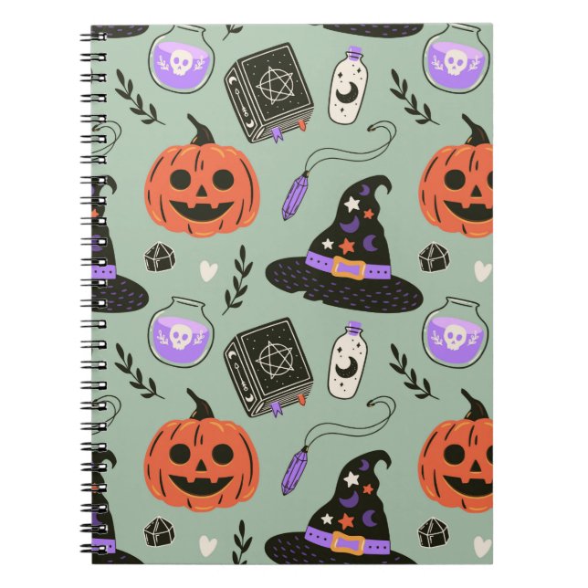 Carnet Halloween sans couture motif avec casquette sorciè (Devant)