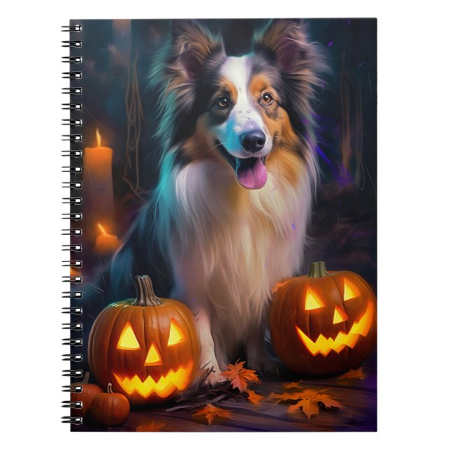 Carnet Halloween Shetland Sheepdog Avec la peur Citrouill (Devant)