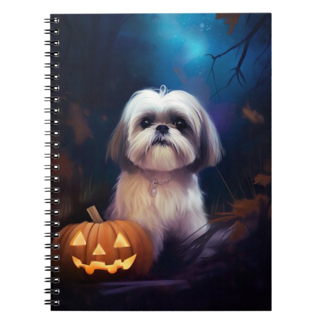 Carnet Halloween Shih Tzu Avec La Peur Citrouille (Devant)
