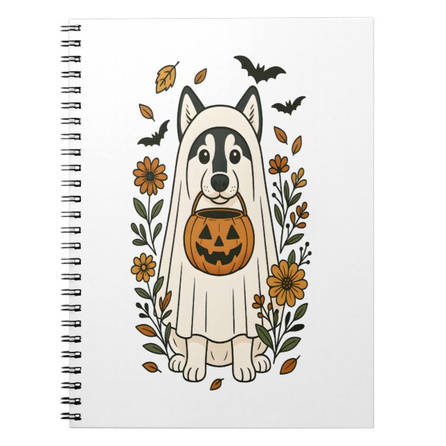 Carnet Halloween Siberian Husky Flowers (Devant)