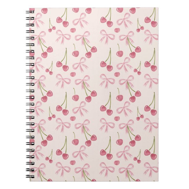 Carnet Hand-drawn Pink Cherry Coquette Seamless Pattern (Devant)