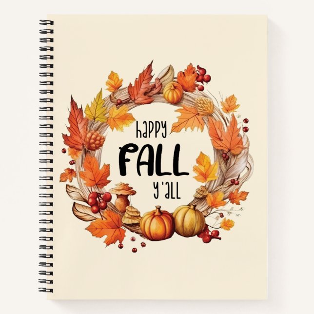 Carnet Happy Fall Y'all - Citrouille & Autumn Leaves Wrea (Devant)