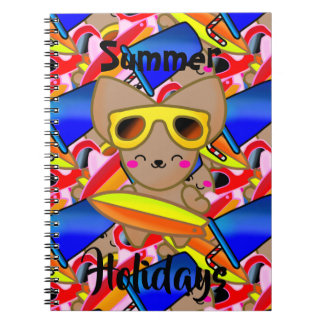 Carnet Happy Fox Cat Cute Surf Beach Ocean Sun