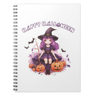 Carnet Happy Halloween violet sorcière Citrouilles et cha