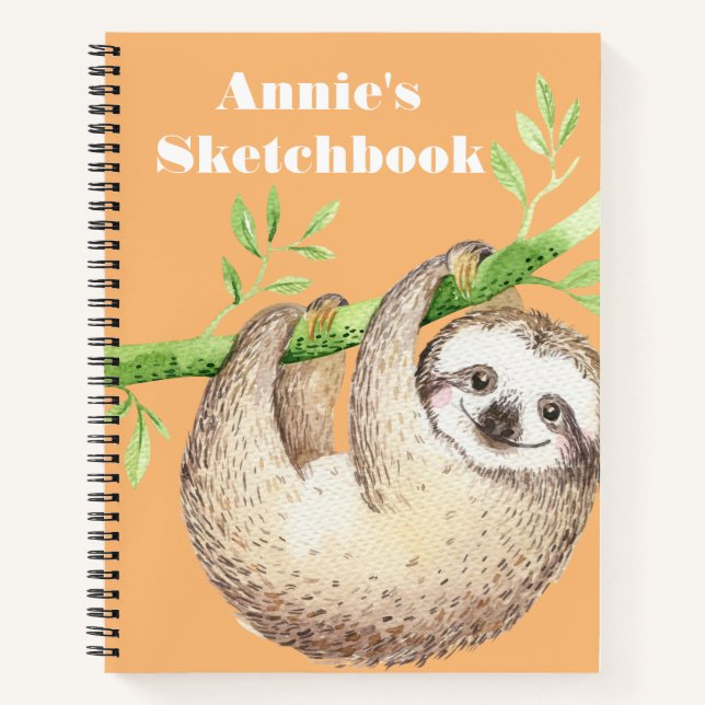 Carnet Happy Sloth Aquarelle Esquisse personnalisée (Devant)