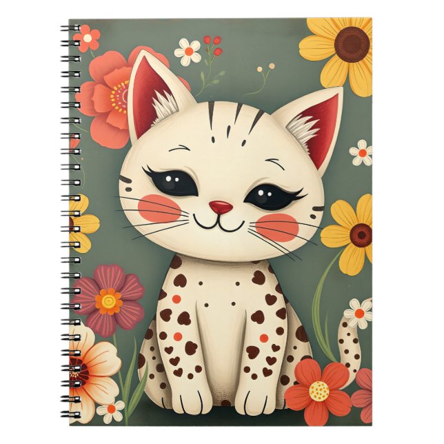 Carnet Happy Spotted Kitty with Flowers (Devant)