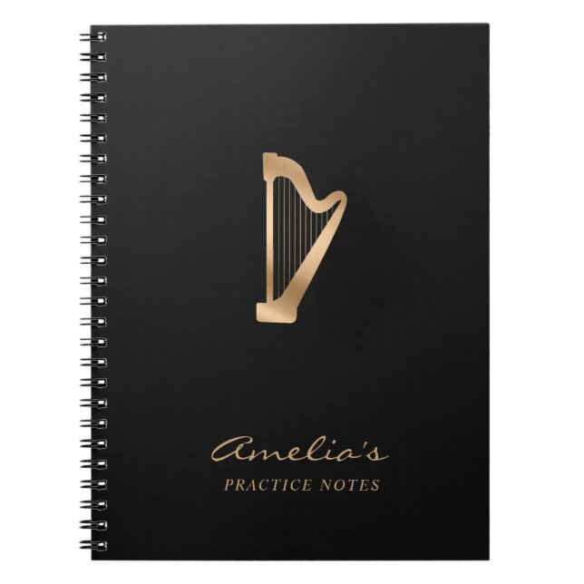 Carnet Harp Gold Black Elegant Script Music Enseignant (Devant)