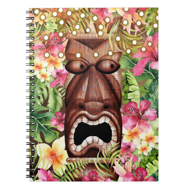 Carnet Hawaiian en bois Tiki Luau Island Floral été (Devant)