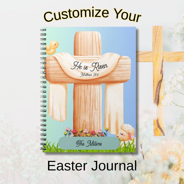 Carnet He Is Risen Matthew 28:6 Christian Cross  (He is Risen Easter Journal)