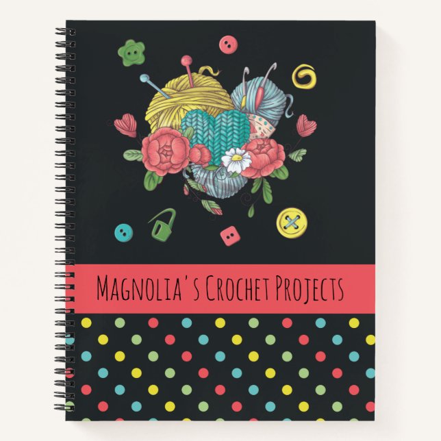 Carnet Heart Yarn Polka Dot Crochet Projets (Devant)