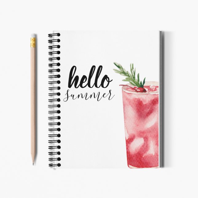 Carnet Hello Summer Watercolor Red Cherry Cocktail (Créateur téléchargé)
