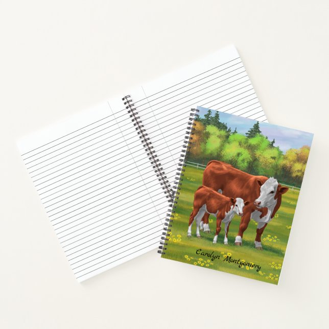 Carnet Hereford Cow & Cute Calf dans les pâturages d'été (Intérieur)