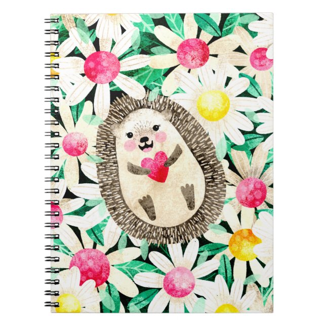 Carnet Hérisson adorable en Fleurs Fille Jaune Rose (Devant)