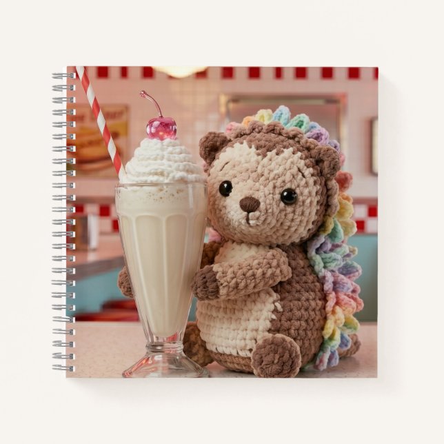 Carnet Hérisson au crochet et milkshake au diner rétro (Devant)