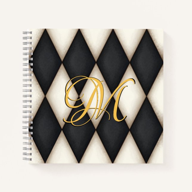Carnet Herlequin noir et blanc Faux Antique Monogramme (Devant)