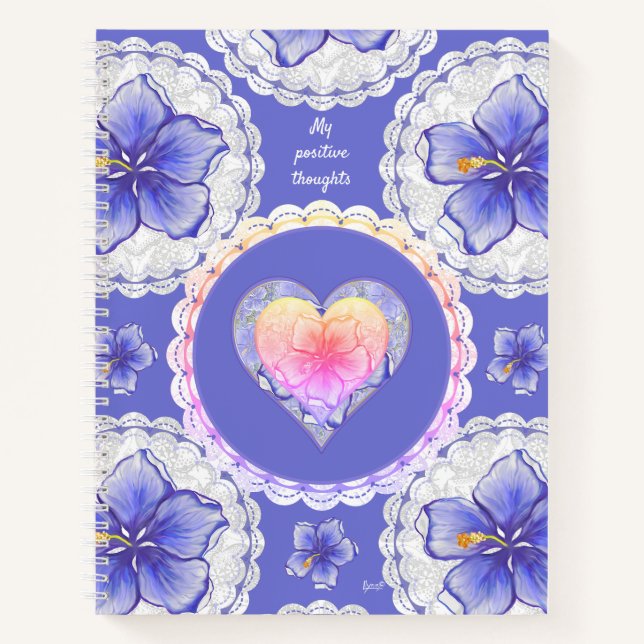 Carnet Hibiscus & dentelle BLEU (Devant)