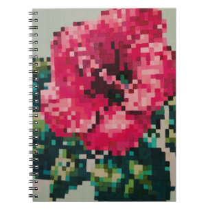 Carnet Hibiscus rose en couleurs pixels douces