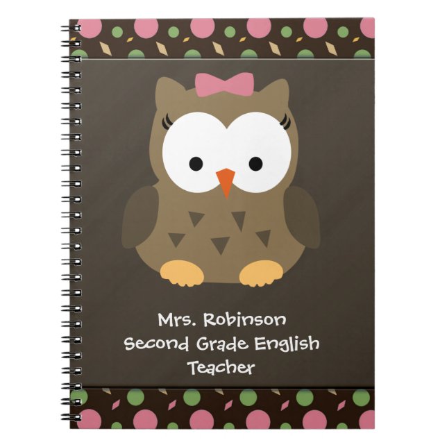 Carnet Hibou mignon de bébé, rose/vert/brun (Devant)