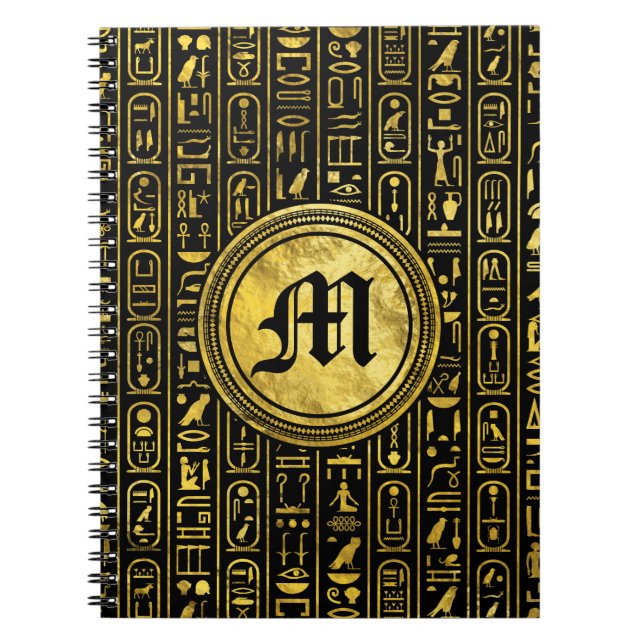 Carnet Hiéroglyphes antiques égyptiens d'or de monogramme (Devant)
