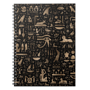 Carnet Hiéroglyphes égyptiens antiques - noir et or