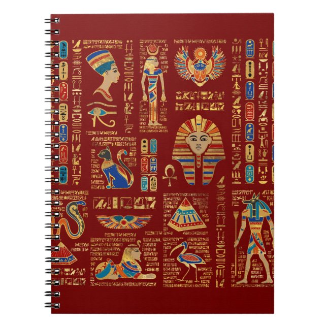 Carnet Hiéroglyphes et divinités égyptiens en rouge (Devant)