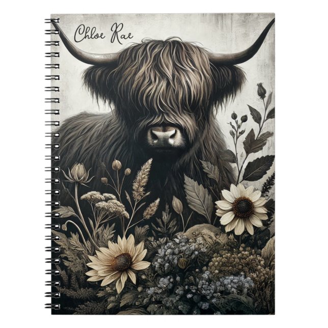 Carnet Highland Bull avec tournesol (Devant)