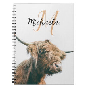 Carnet Highland cow portrait custom name initial monogram