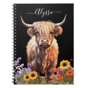 Carnet Highland Cow Rustic Floral Garden Découpage