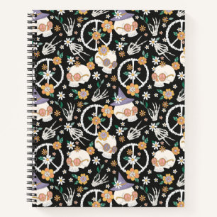 Carnet Hippie Halloween Skulls et Fleurs Motif