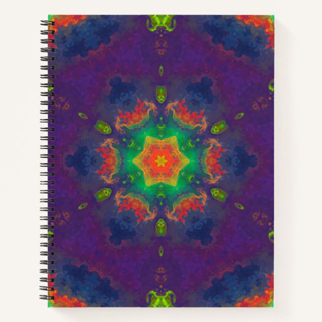 Carnet Hippie psychédélique violet orange et vert (Devant)