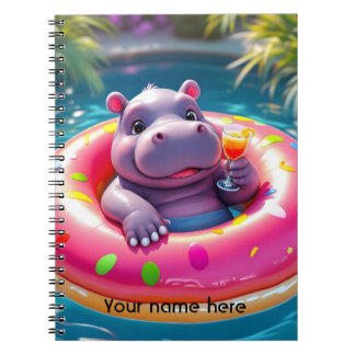 Carnet Hippopotame mignon flottant dans un flotteur de pi