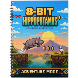 Carnet Hippopotame, Rétro Pixel Art 8-Bit
