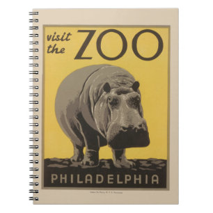 Carnet Hippopotamus Vintage WPA Zoo Poster Hippo Art