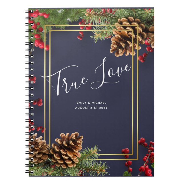 Carnet Hiver Red Berries Pine Cones Mariage (Devant)