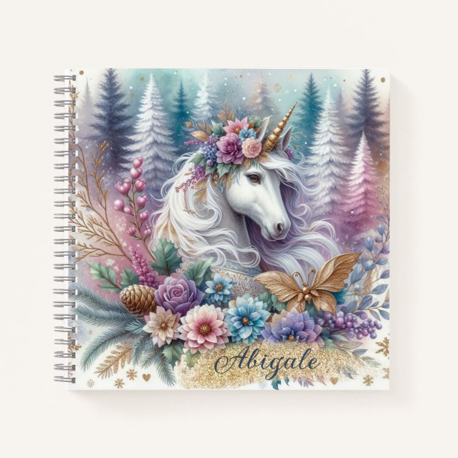 Carnet Hiver Unicorne Magique Scène 3 - Personnaliser (Devant)