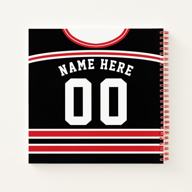 Carnet Hockey sur glace personnalisable Jersey noir et ro (Dos)