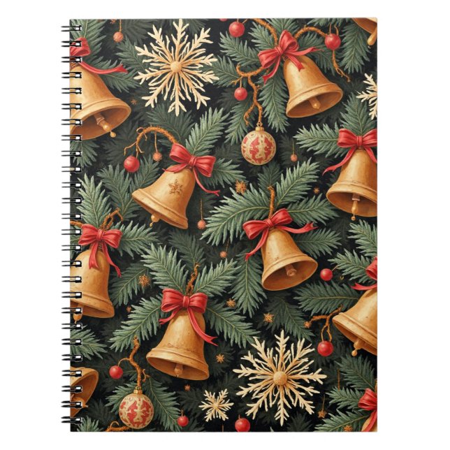 Carnet Holiday Bells, Decorative Christmas Pattern, (Devant)