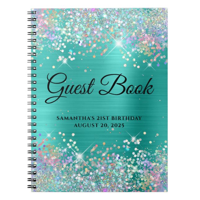 Carnet Holo Parties scintillant Turquoise 21e anniversair (Devant)
