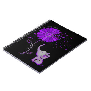 Carnet Hope Fight Cute Elephant Alzheimer's Purple Ribbon