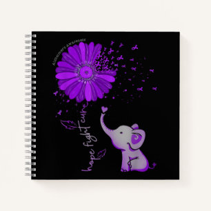 Carnet Hope Fight Cute Elephant Alzheimer's Purple Ribbon