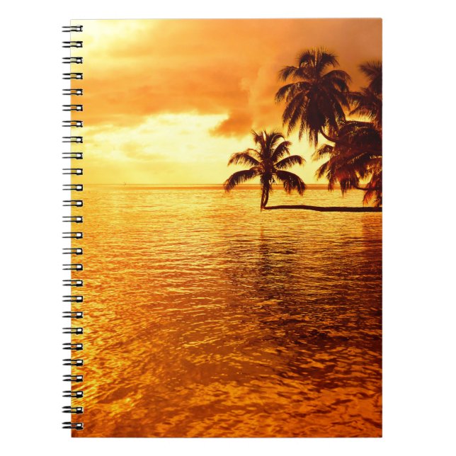 Carnet horizontal de coucher du soleil de palmier (Devant)