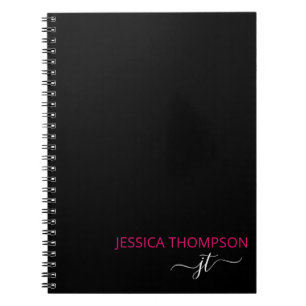 Carnet Hot Pink Modern Black Simple Script Monogram