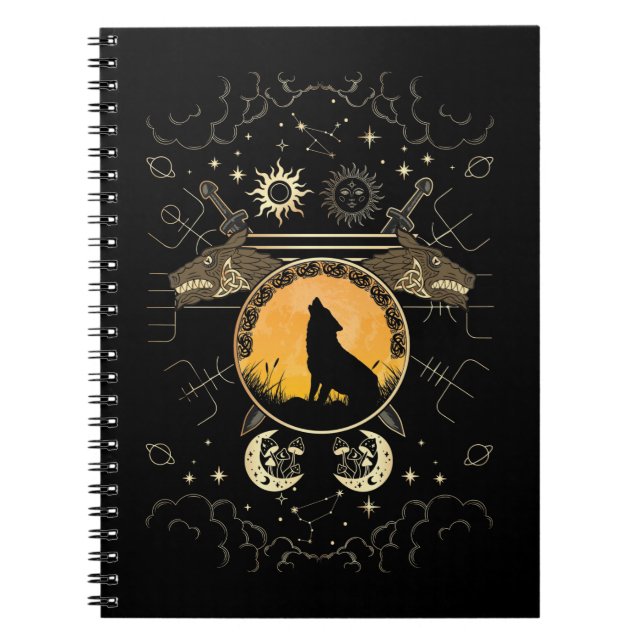 Carnet Howling Celtic Wolf Mythology Swords (Devant)