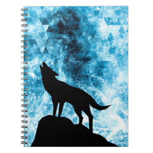 Carnet Howling Winter Wolf enneigé bleu fumée Abstraite