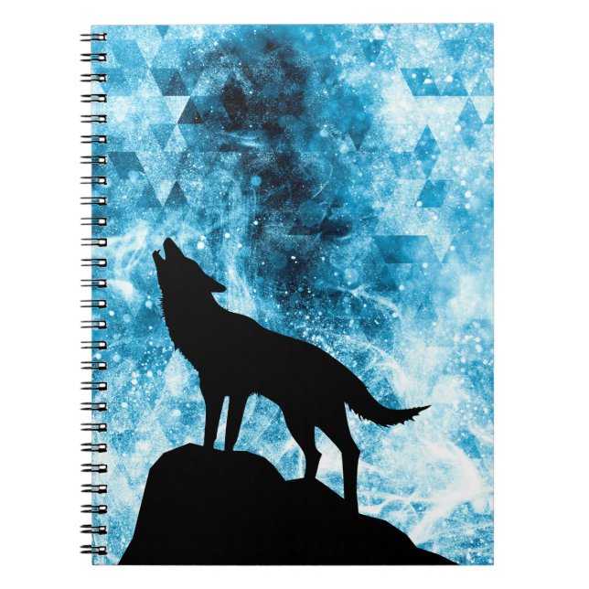 Carnet Howling Wolf Hiver neige bleue fumée Abstraite (Devant)