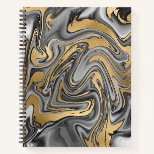 Carnet Huile Noire, Blanc Et Or Marbré Slick Abstrait