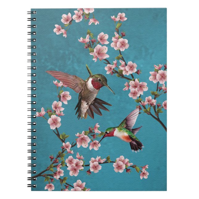 Carnet Hummingbirds de style Vintage et fleurs de cerisie (Devant)